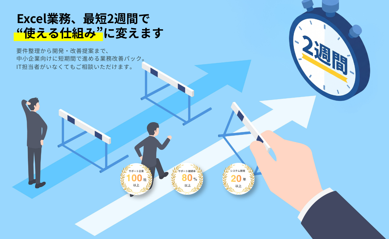2週間でDXを実現,QuickPackでシステム化。IT担当者不在でOK、中小企業様への支援実績多数、迅速なサポート体制