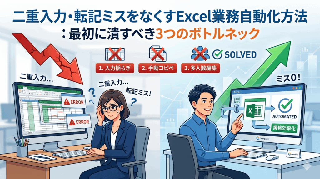 二重入力・転記ミスをなくすExcel業務自動化方法：最初に潰すべき3つのボトルネック