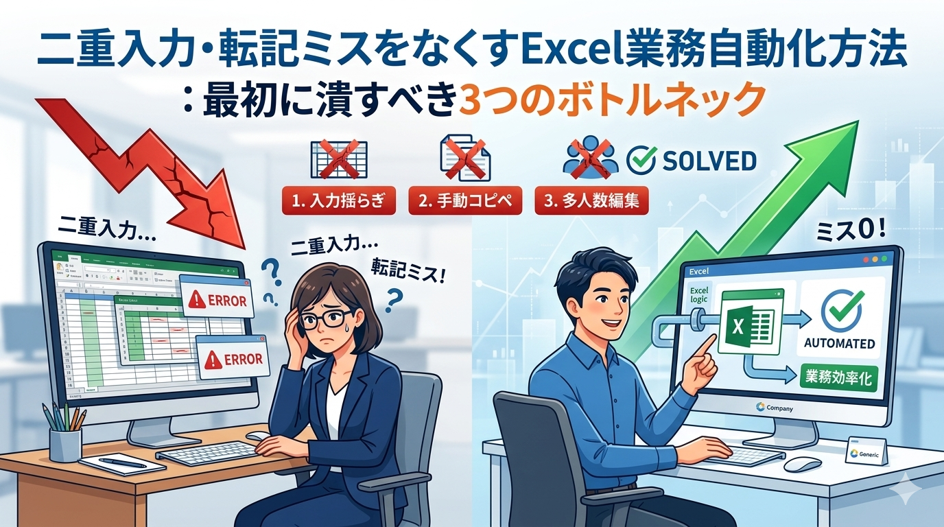 二重入力・転記ミスをなくすExcel業務自動化方法：最初に潰すべき3つのボトルネック