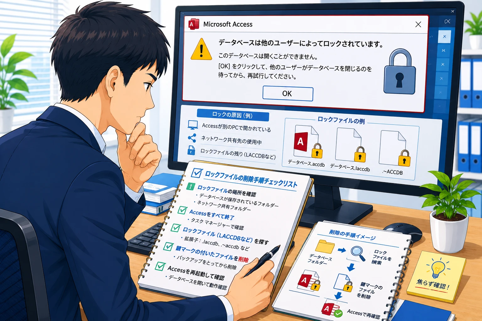 Accessのロックファイルが残って開けないときの確認方法