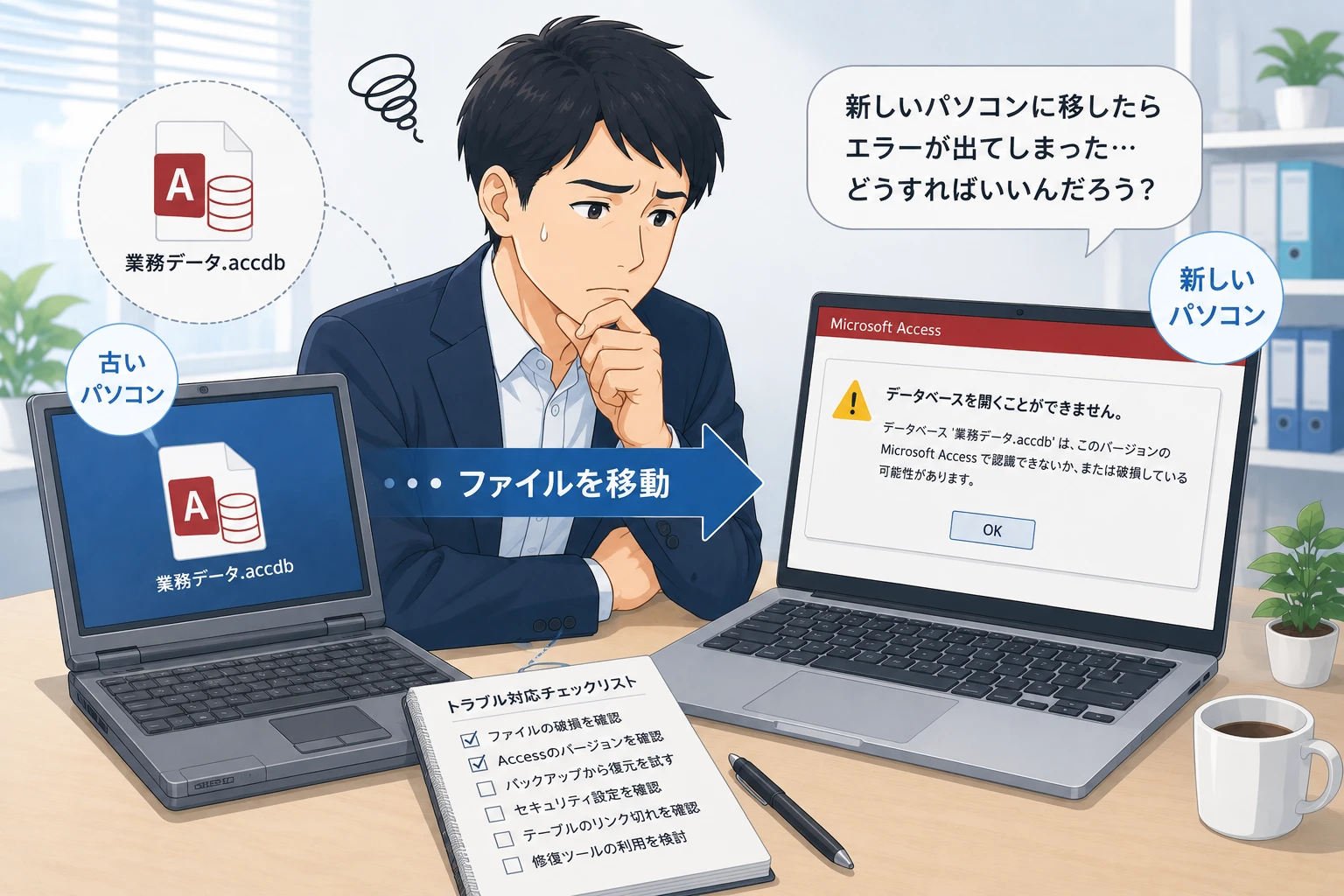 古いmdbファイルが新しいPCで開けないときの確認ポイント