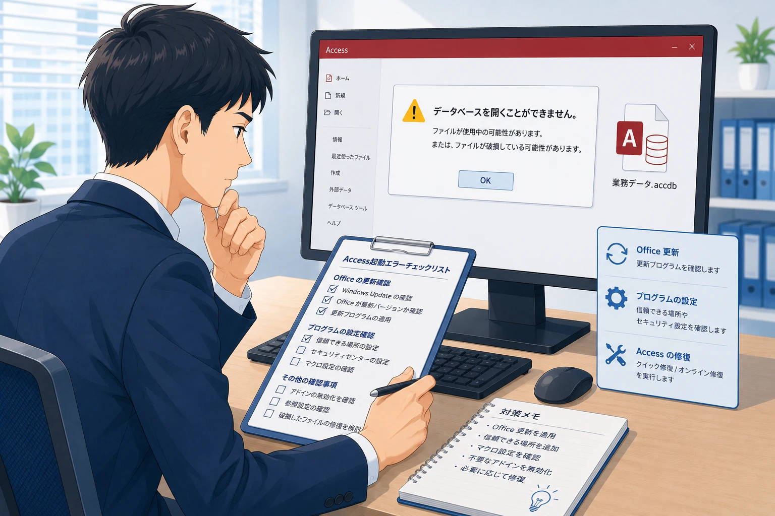 Accessが突然起動しないときに見るOffice更新・参照設定・権限