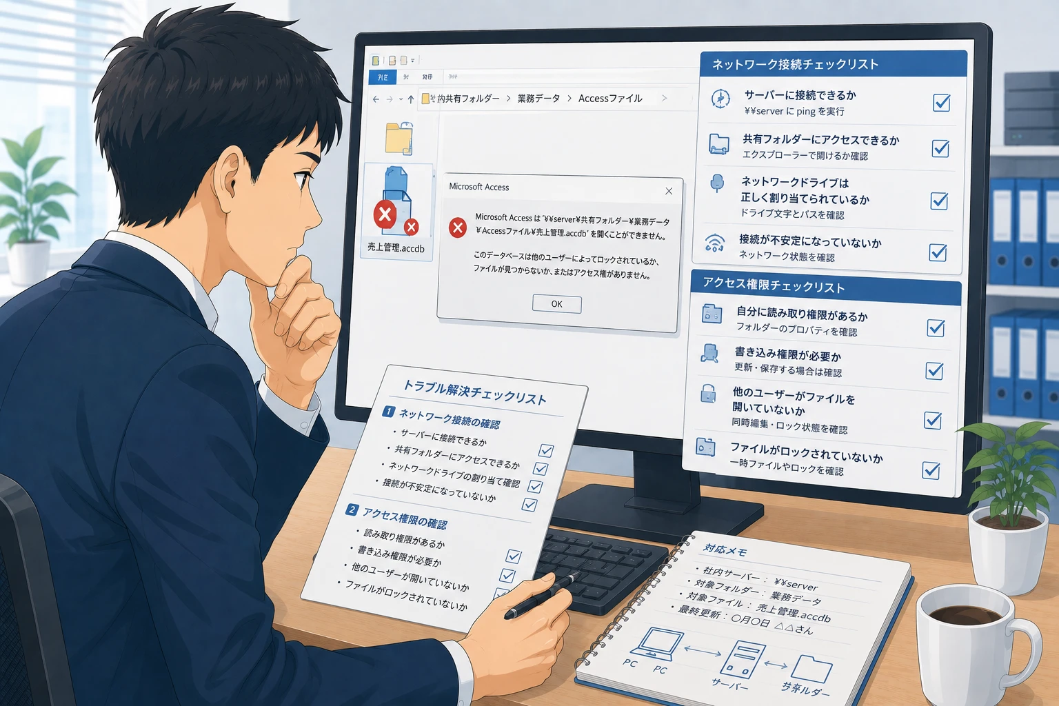 共有フォルダのAccessが開けないときの権限・パス・ネットワーク確認