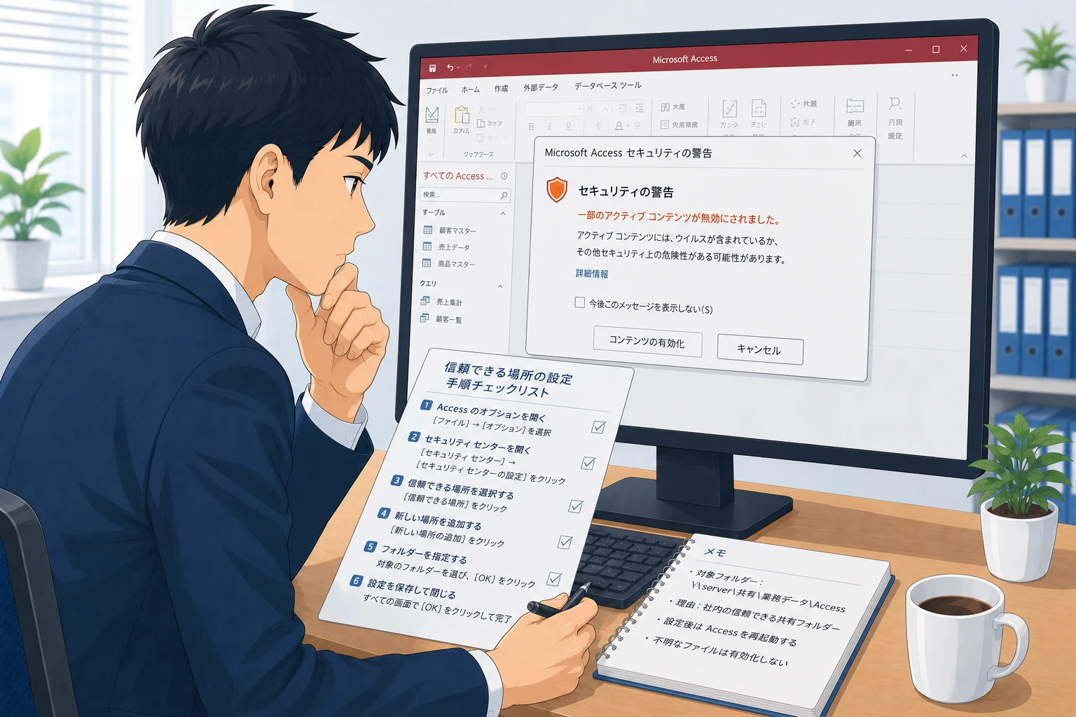 Accessのマクロセキュリティで開けないときの信頼できる場所の見直し