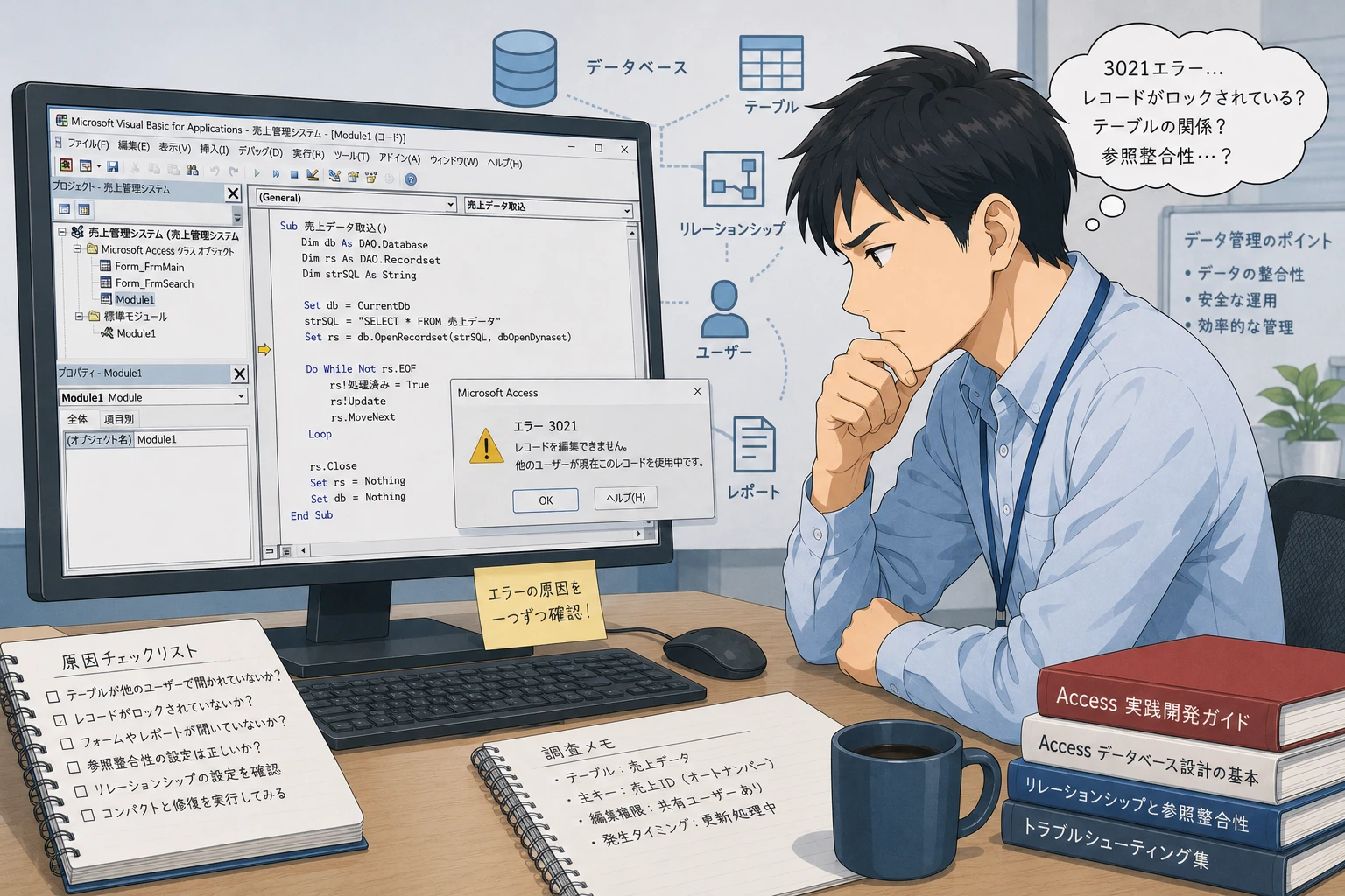 Accessの実行時エラー3021が出る原因｜レコードなし処理の見直し