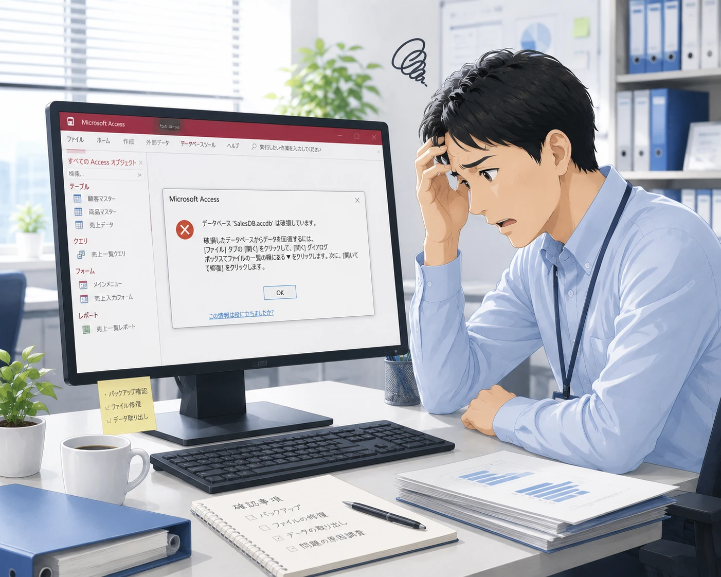 Accessの破損ファイルを開く前にやってはいけない操作