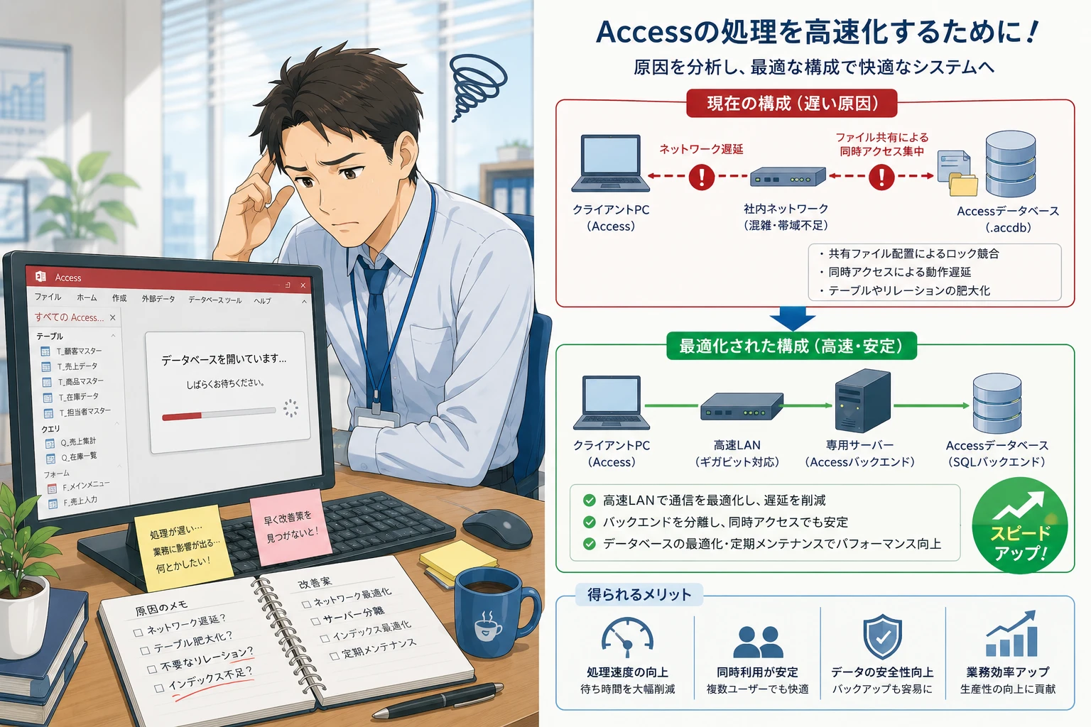 Accessを共有フォルダで使うと遅い理由｜分割DBと運用ルール