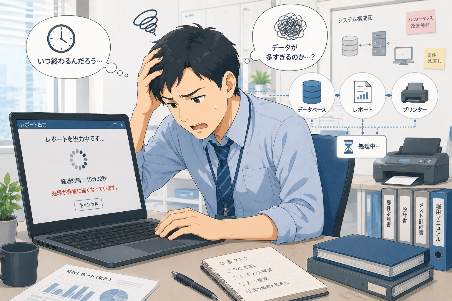 Accessのレポート出力が遅いときの集計・画像・プリンター確認