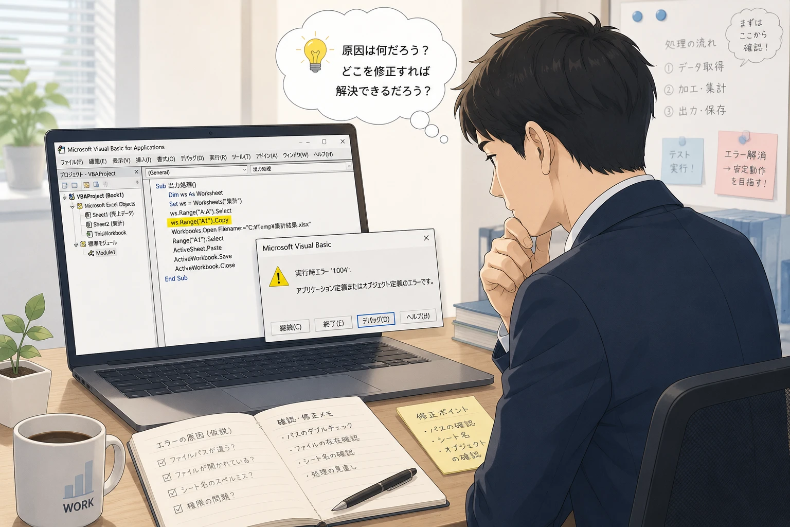 Excel VBA実行時エラー1004の原因と修正前に確認すべきこと