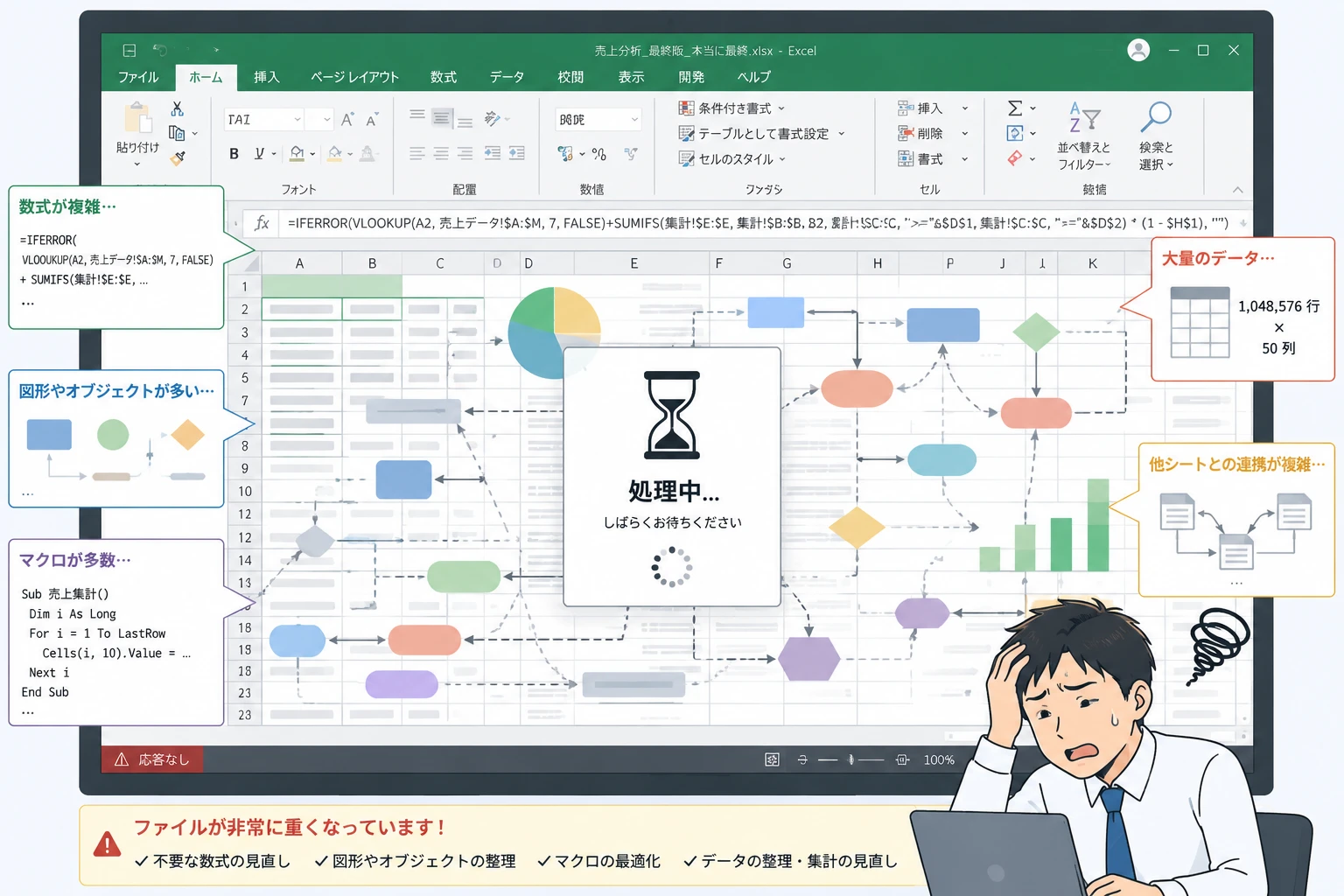 Excelファイルが重い原因の調べ方｜数式・書式・VBA・画像を切り分ける