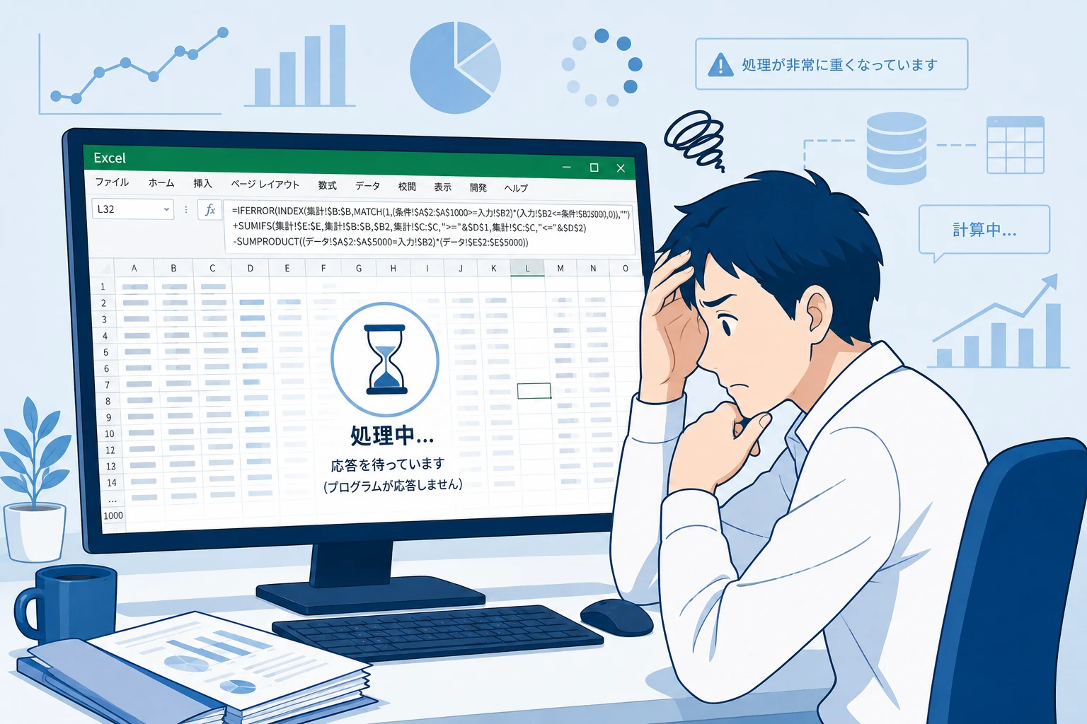 Excelの揮発性関数で重くなる原因｜TODAY・OFFSET・INDIRECTの見直し