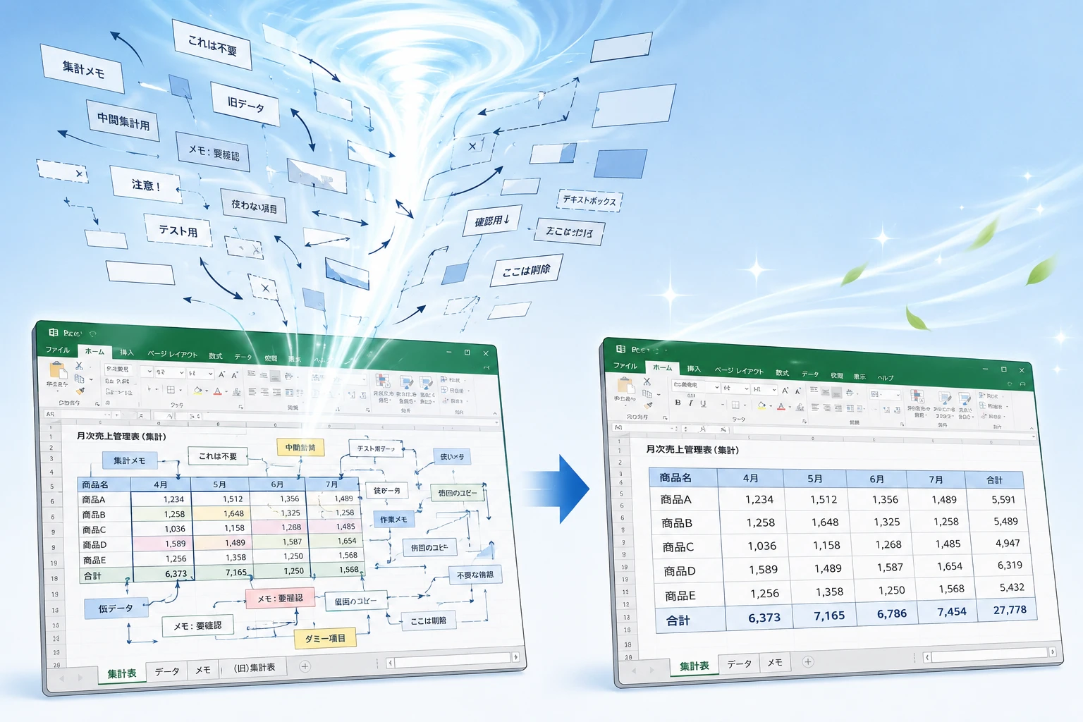 Excelのテキストボックスや図形が多くて重いときの整理方法