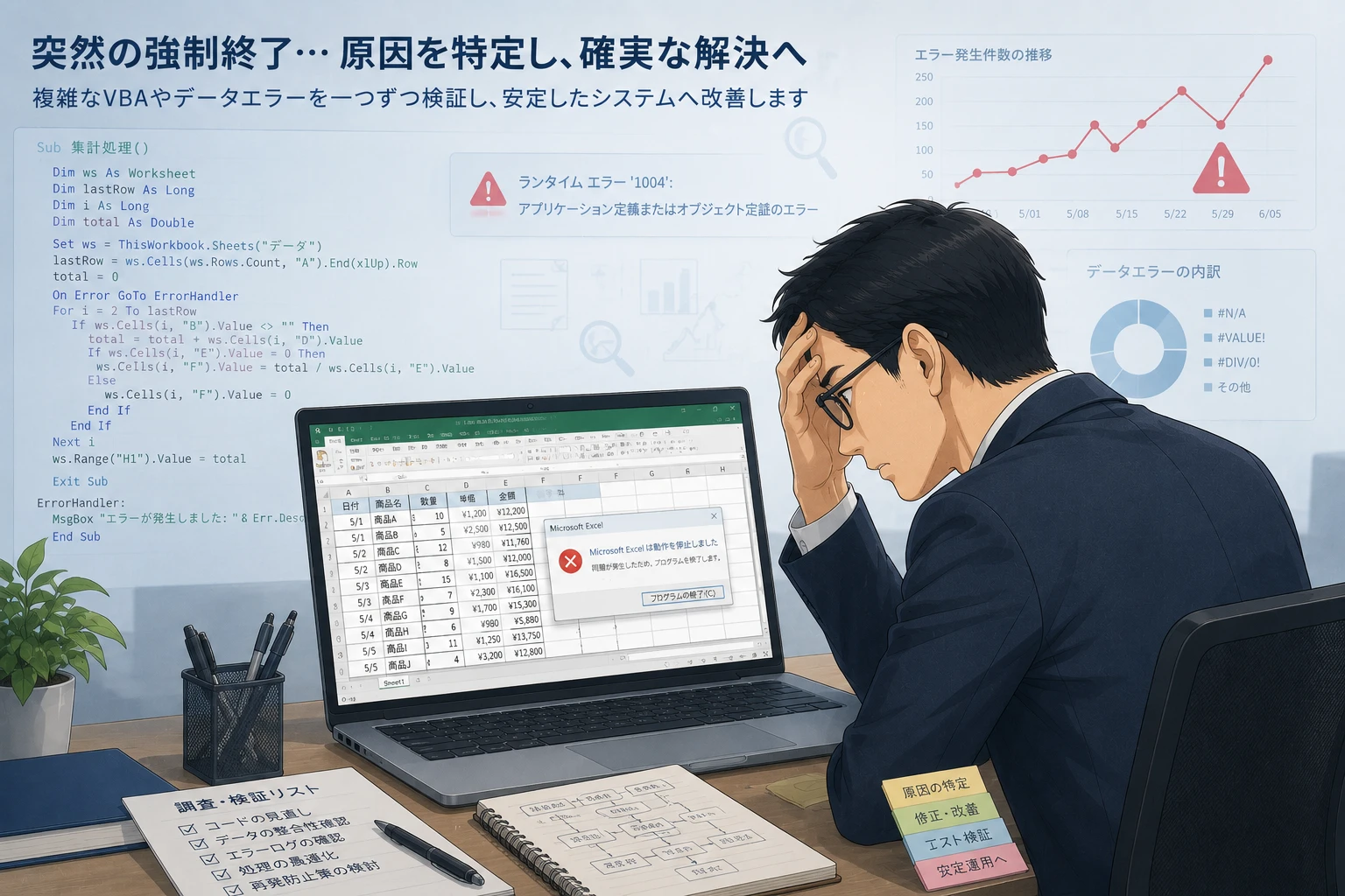 Excelが頻繁に落ちる原因｜ファイル破損・アドイン・マクロの切り分け