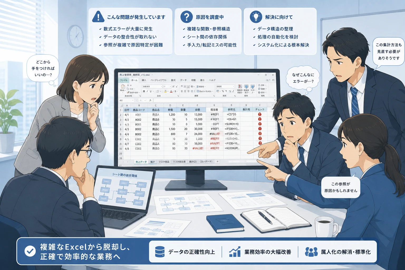 Excelの複数人同時編集で起こるトラブルとシステム化の判断基準