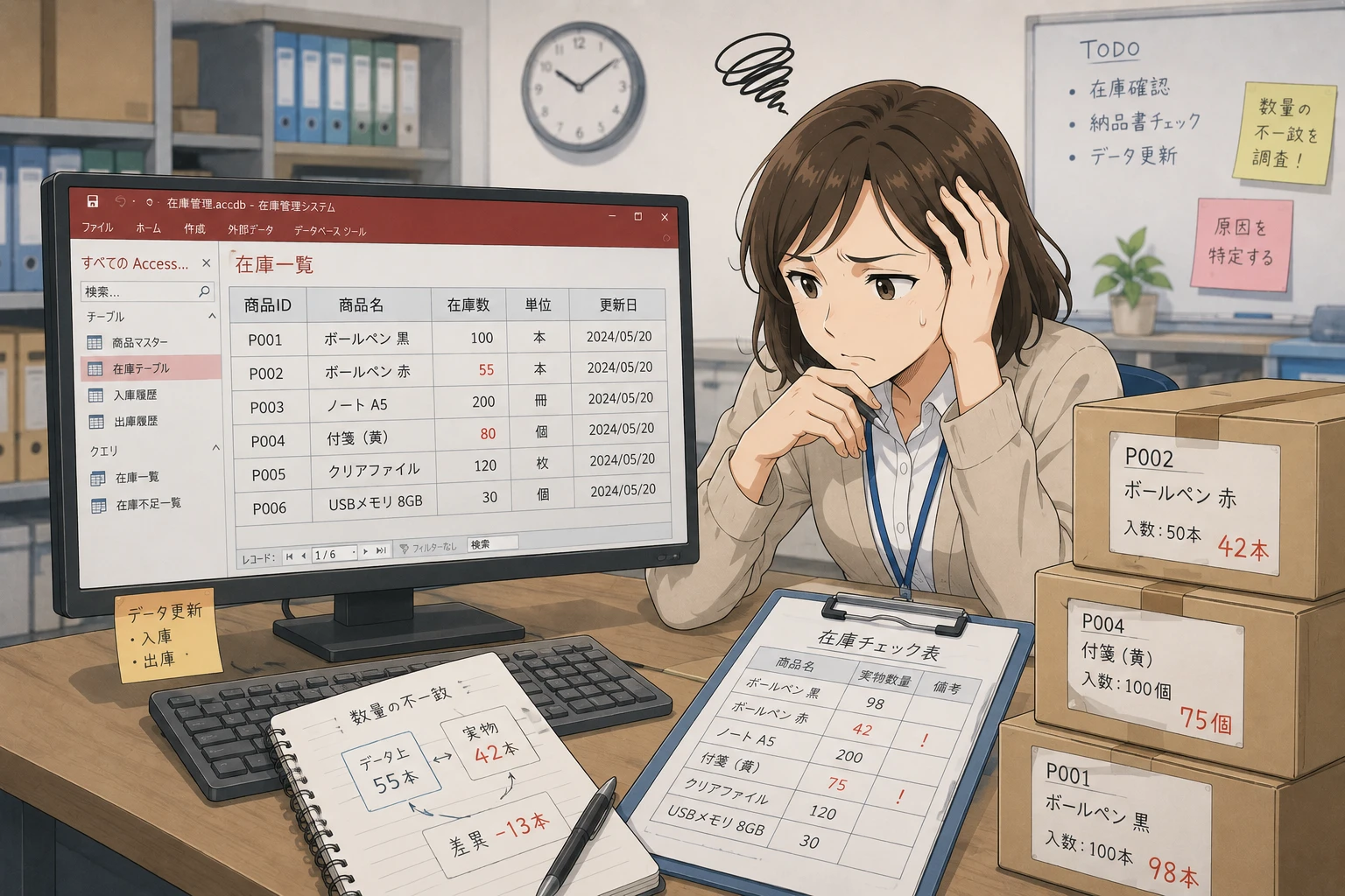 在庫管理Accessで在庫数が合わない原因｜入出庫・棚卸・履歴の確認