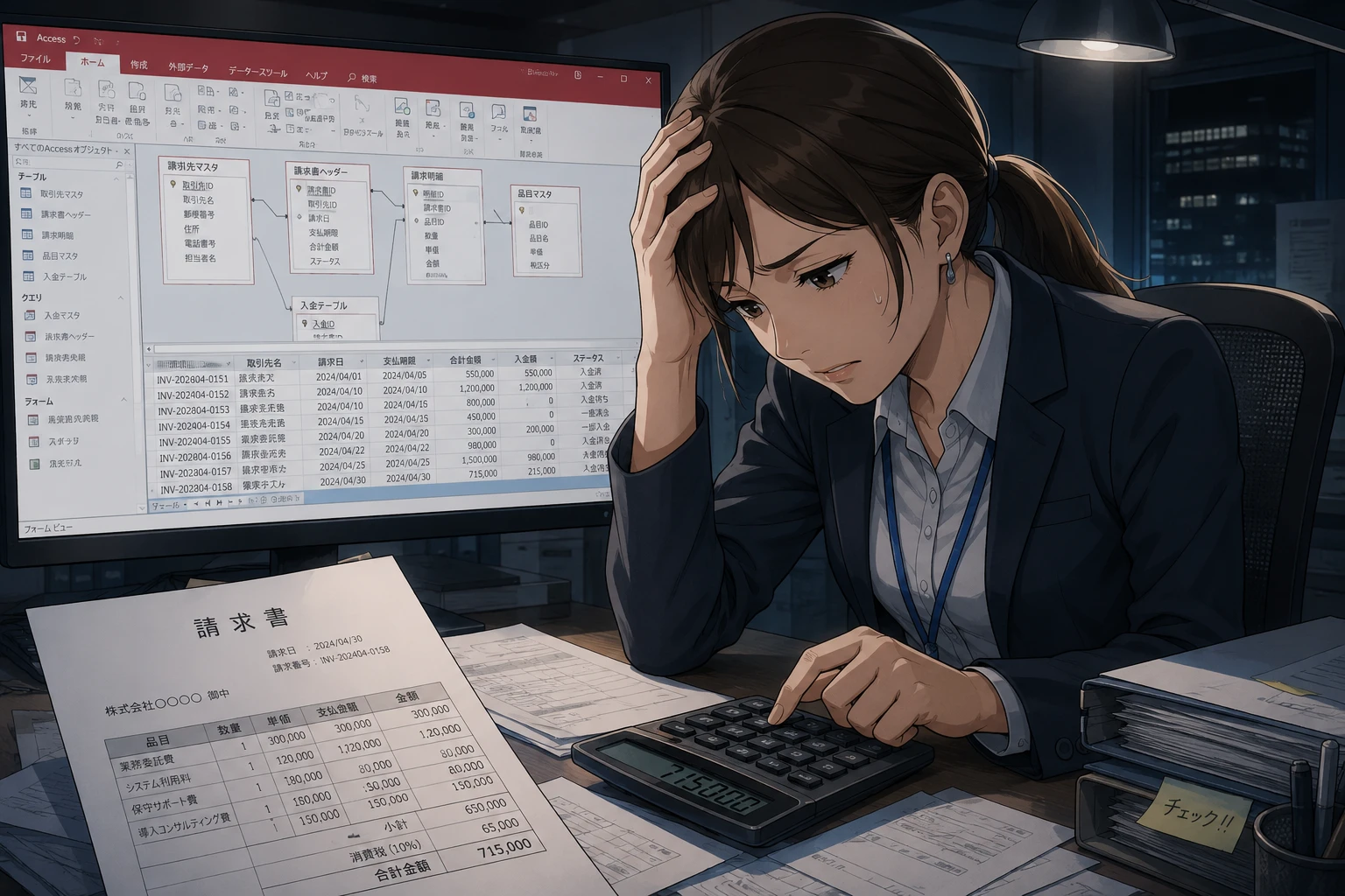 請求管理Accessで金額が合わないときの消費税・締日・入金確認
