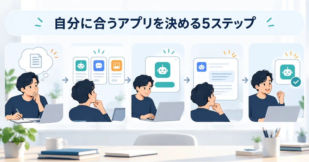 用途に合うAIアプリを候補選びから無料試用まで進める流れ