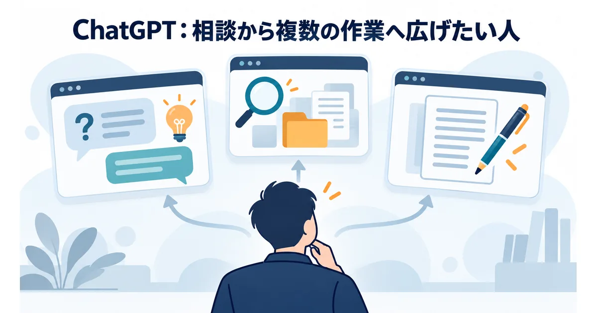 ChatGPT・Gemini・Claudeの用途と機能を並べて比較するシンプルな図