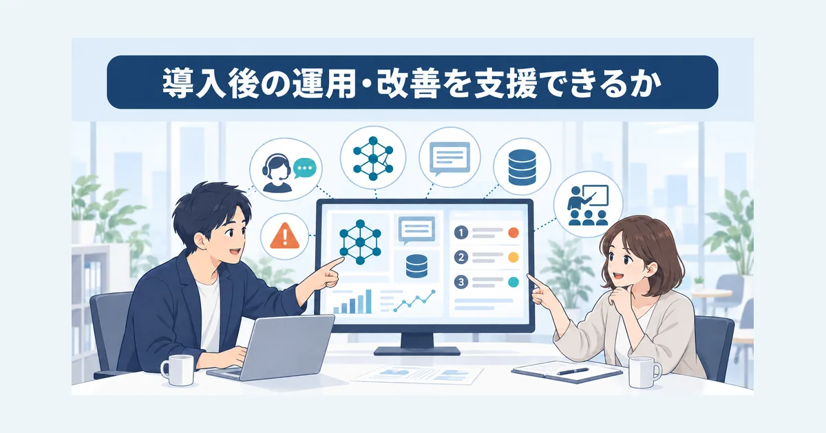AIシステム導入後の利用状況を確認し、運用改善の優先順位を話し合うチーム