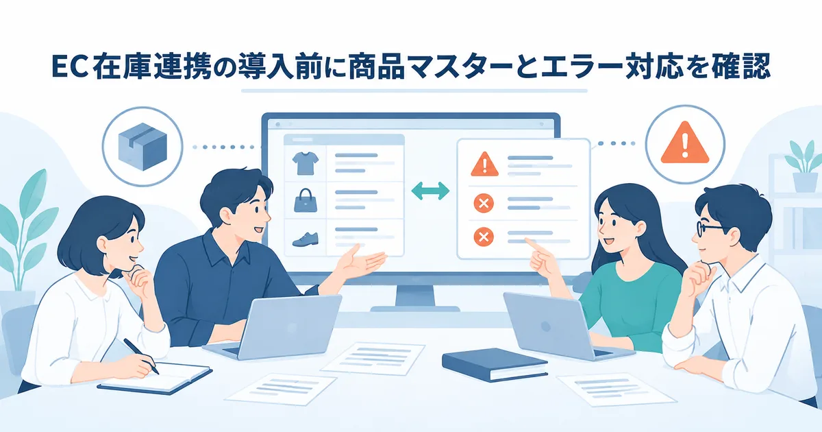 EC在庫連携の導入前に商品マスターとエラー対応を確認する業務整理のイメージ