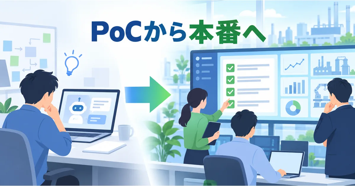 PoCの成果指標と本番移行条件を確認するチーム