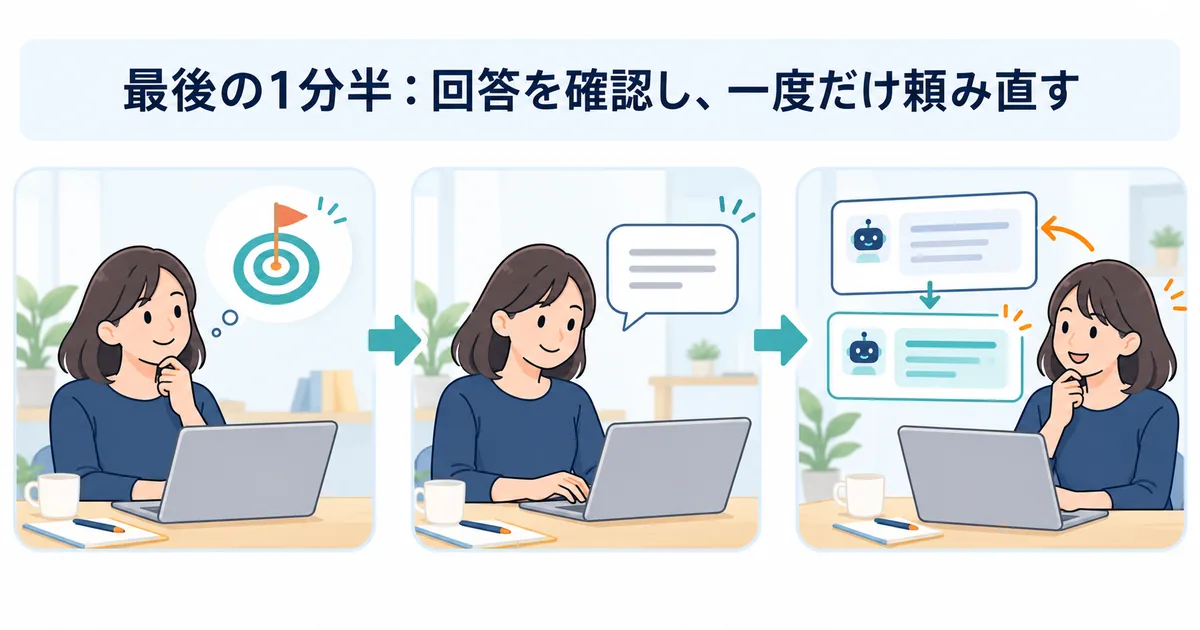 目的を決める、短い依頼を書く、回答を確認するというAIアプリを初めて試す三つの手順