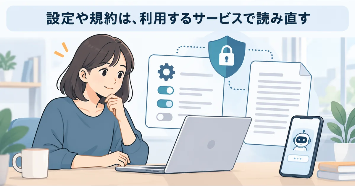 AIアプリに送る前に個人情報、仕事の機密、利用規約、保存設定を確認するチェックリスト