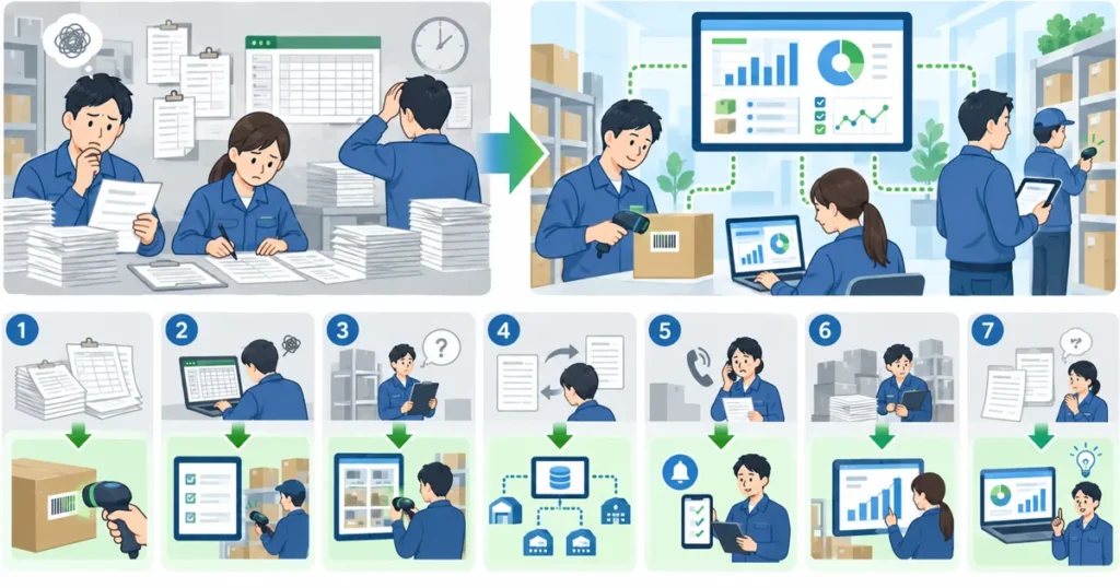 在庫管理の改善事例7選｜Excel・紙管理からシステム化した進め方