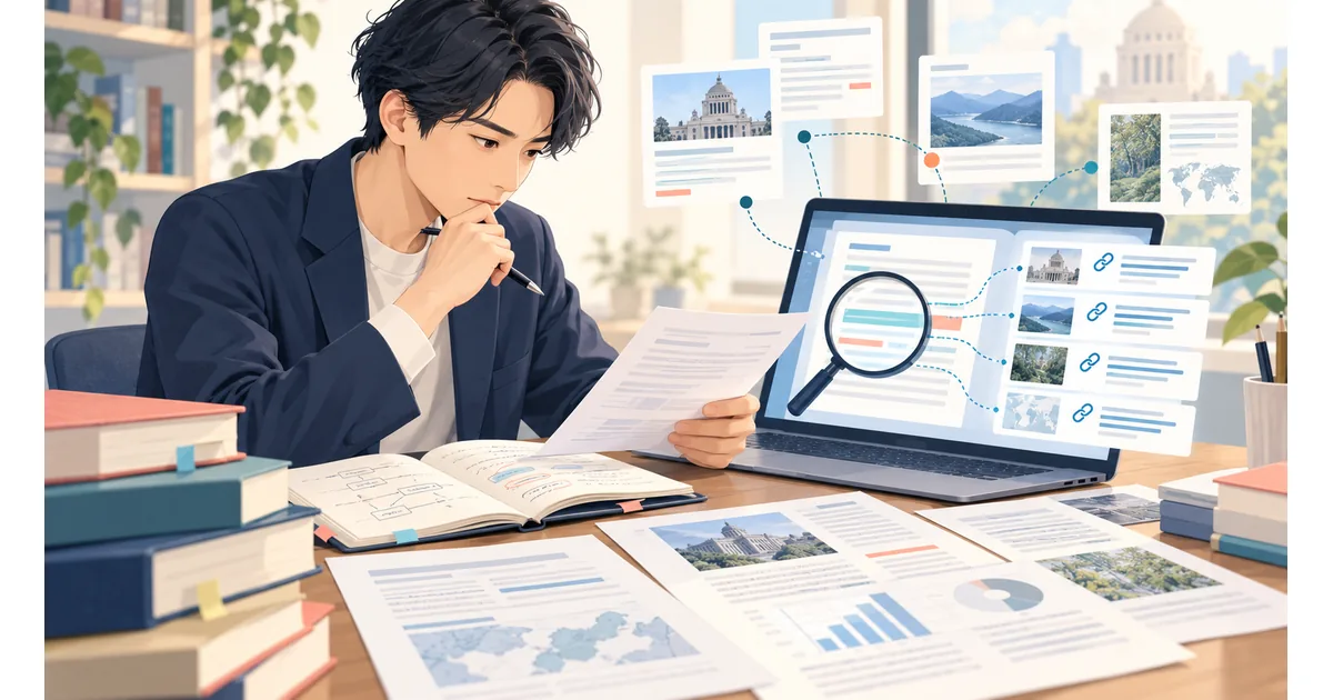 Perplexityで出典付きの検索を行い、Gemini Notebookで手元資料を要約する使い分けの場面