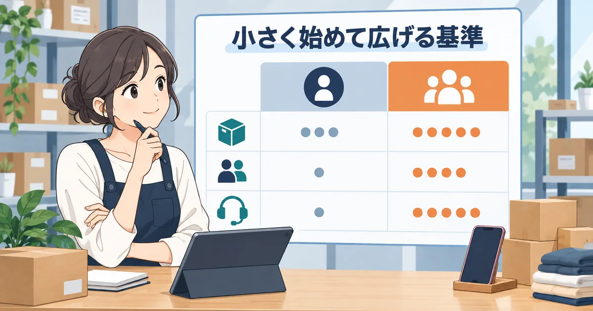 無料プランと有料プランの在庫管理機能を比較表で確認しているイメージ
