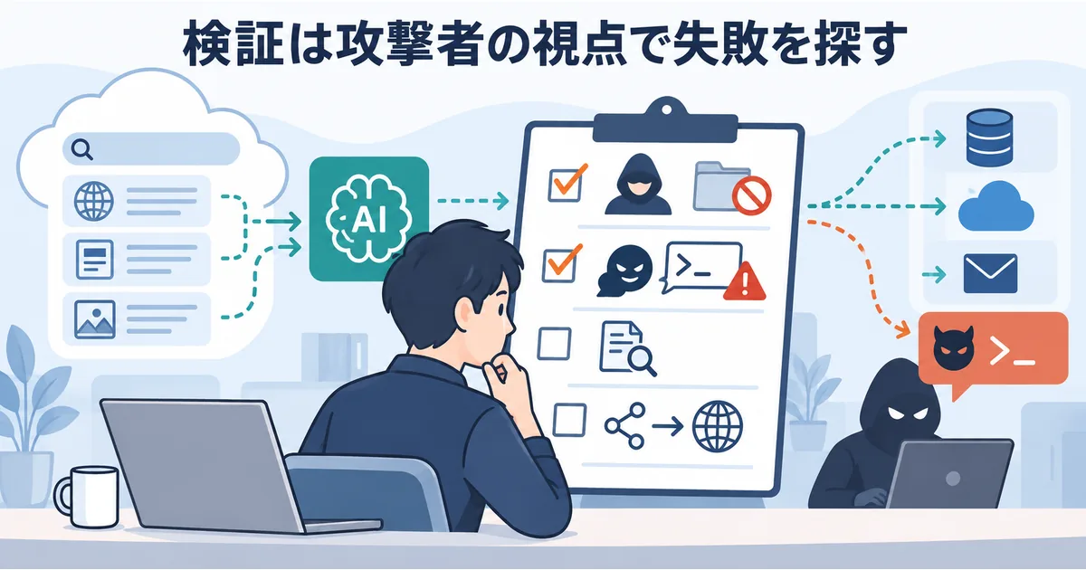 生成AIを組み込んだ業務システムで、権限外データの参照や外部送信を検証するテスト計画のイメージ